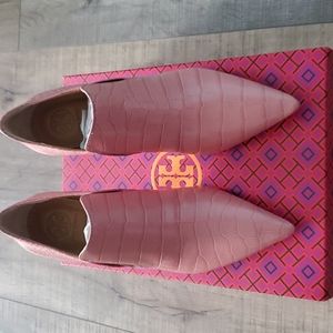 Tory Burch Elephant Pink Georgina Ankle Bootie Croco Emboss Size 7